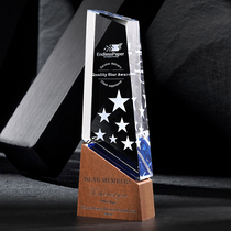 Crystal trophy fixed creative beech wood carving annual meeting Sales Dealer Team Champion staff honor award product