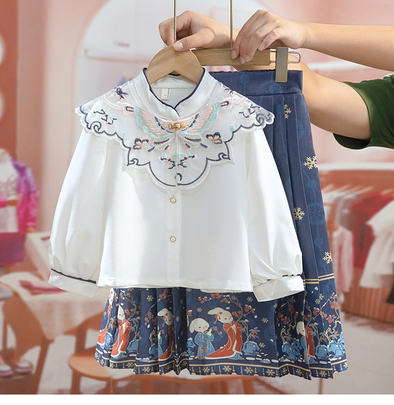 китайский костюм 拉夏贝尔童装女童马面裙套装春秋季汉服民族风儿童中国风2025新款 La chapelle homme