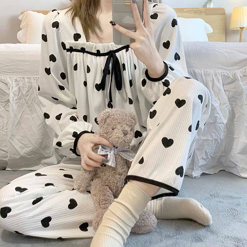Korean ins net red pajamas women's autumn princess style sweet long-sleeved trousers can be worn outside girls home service suit