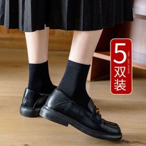 Black socks womens mid-tube with leather shoes spring and summer pure cotton ladies black socks with loafers ins tide all-match