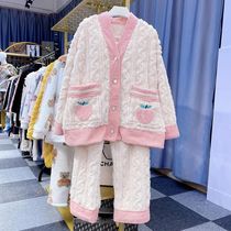 Autumn and winter pajamas womens small fragrant coral fleece thickened warm winter simple casual home clothes flannel suit