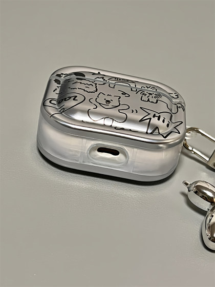 고양이와 강아지를 위한 연필 드로잉 선이 있는 AirpodsPro 헤드폰 보호 케이스, Apple 헤드폰 케이스, 펜던트가 있는 AirPods 1/2세대 보호 케이스, airpods 새로운 3세대 Bluetooth 전기 도금 헤드폰 케이스에 적합