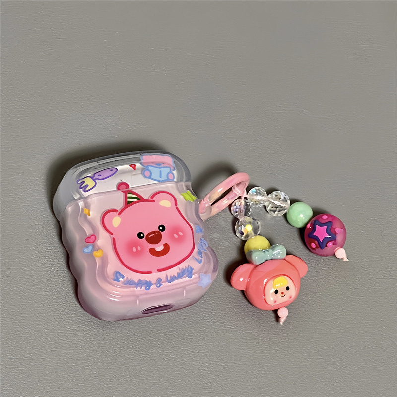 Apply Airpods Pro Headset Protective Sleeves Korea Cute Cartoon Apple Headset Sleeve AirPods1 2 Generations Protective Shell Transparent With Pendant Airpods New 3 Generation Bluetooth