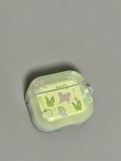 AirPods Pro Headphones에 적용 가능 보호 케이스 여름 화장 녹색 나비 애플 헤드폰 커버 airpods 1/2 세대 보호 케이스 펜던트 에어 포드 새로운 3 세대 블루투스 헤드폰 케이스 모델 모델