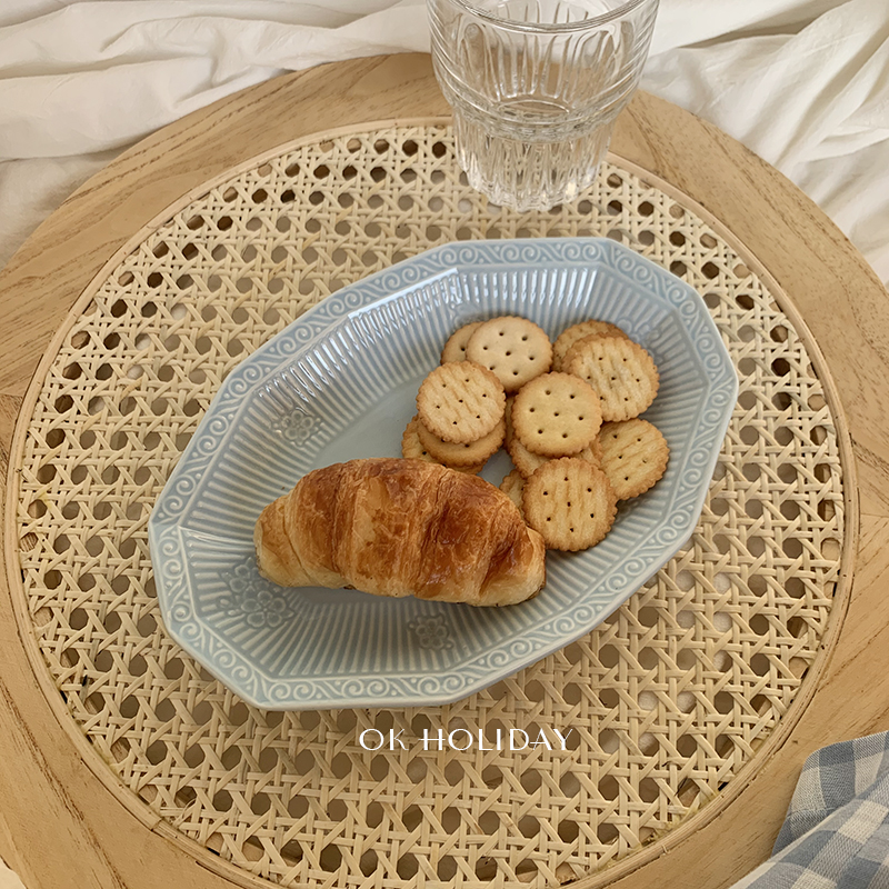 Yu 's ok holiday * ins French diamond disc ceramic polygon salad plate retro vintage for breakfast