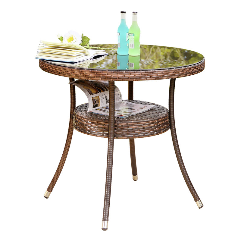Qingfang good rattan single table outdoor small coffee table courtyard leisure terrace 80cm90cm150cm glass small table