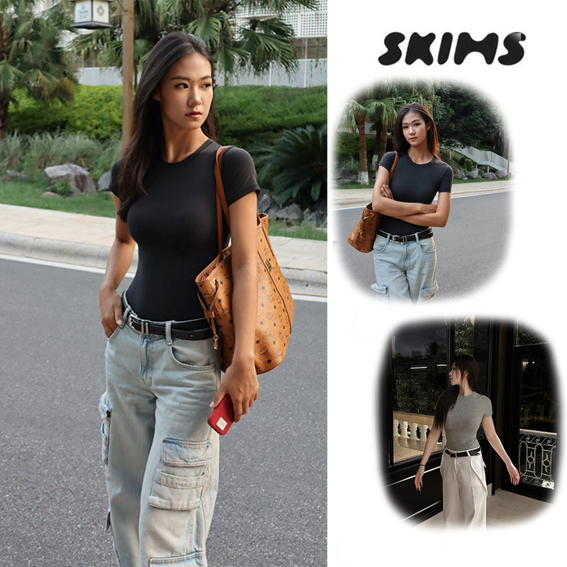 [Domestic Stock] Skims Short-Sleeve Kardashian Style Fits Everybody Shapewear Top T-Shirt for Women