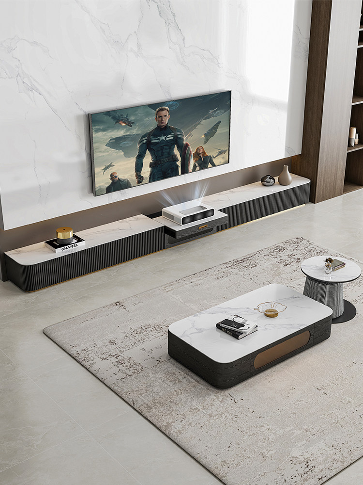 Italian rock plate TV cabinet modern minimalist laser TV cabinet retractable projector tea table TV cabinet floor cabinet