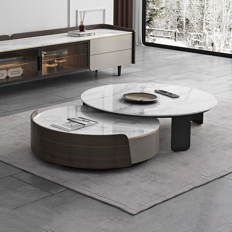 Rock slab round coffee table combination simple modern minimalist living room small apartment retractable marble coffee table tea table