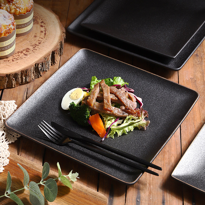 Steak Dinner Plate Western Dining Tray Ceramic Home Creative Black Frosted Bull Pickpocketing Dish Western-style Cutlery Mesh Red Breakfast Dish