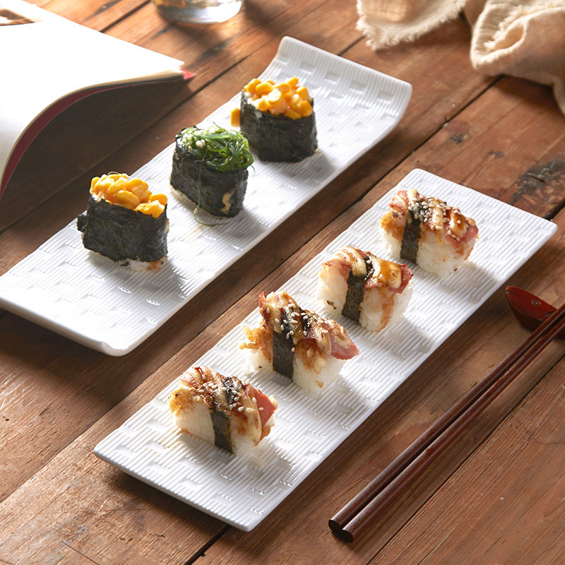 Long plate rectangular sushi plate creative dessert pastry dish Western dining dinner plate ceramic Japanese style cutlery strip tray
