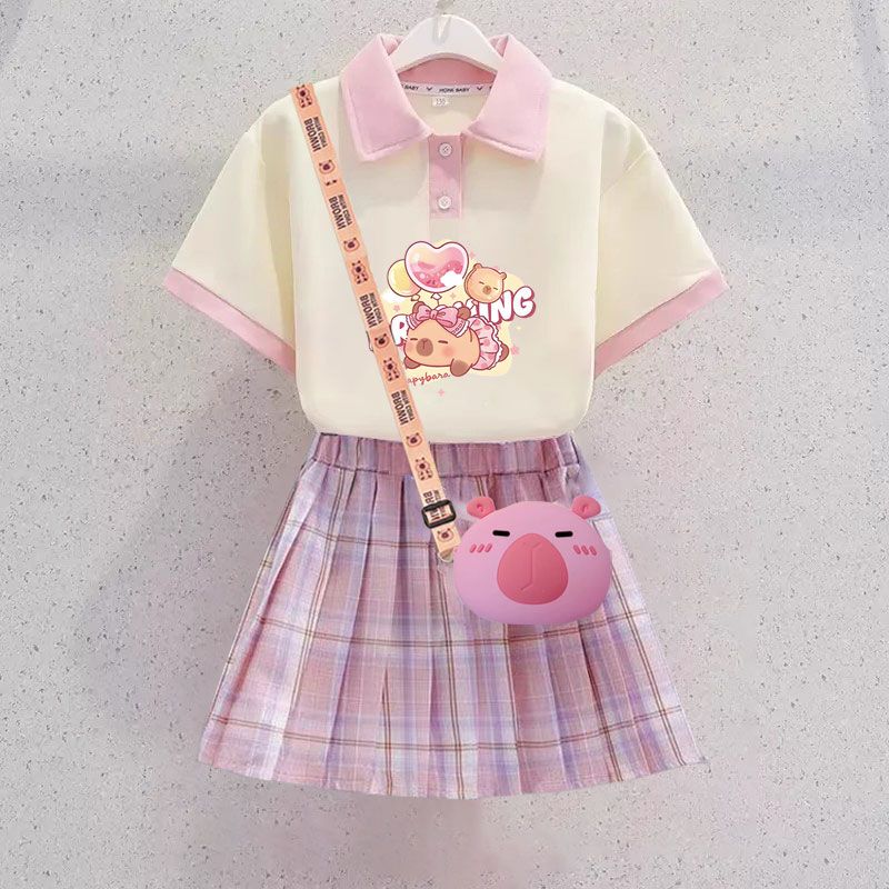 Kapibala Skirt for Girls, Summer 2026 New Children's Polo Dress, Girls' Summer Short-Sleeved Jk Suit Kapibala Skirt for Girls, Summer 2026 New Children's Polo Dress, Girls' Summer Short-Sleeved Jk Suit