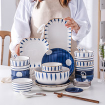 Glazed hand-painted Japanese tableware dish set Household Nordic ceramic bowls chopsticks plates cutlery eating bowls butterfly combination