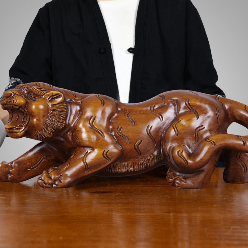 Wood Carving Tiger Swing Piece Large Number Owner Desk Room Decoration Black Sandalwood Zodiac Zodiac Tiger Solid Wood Handiwork-Taobao