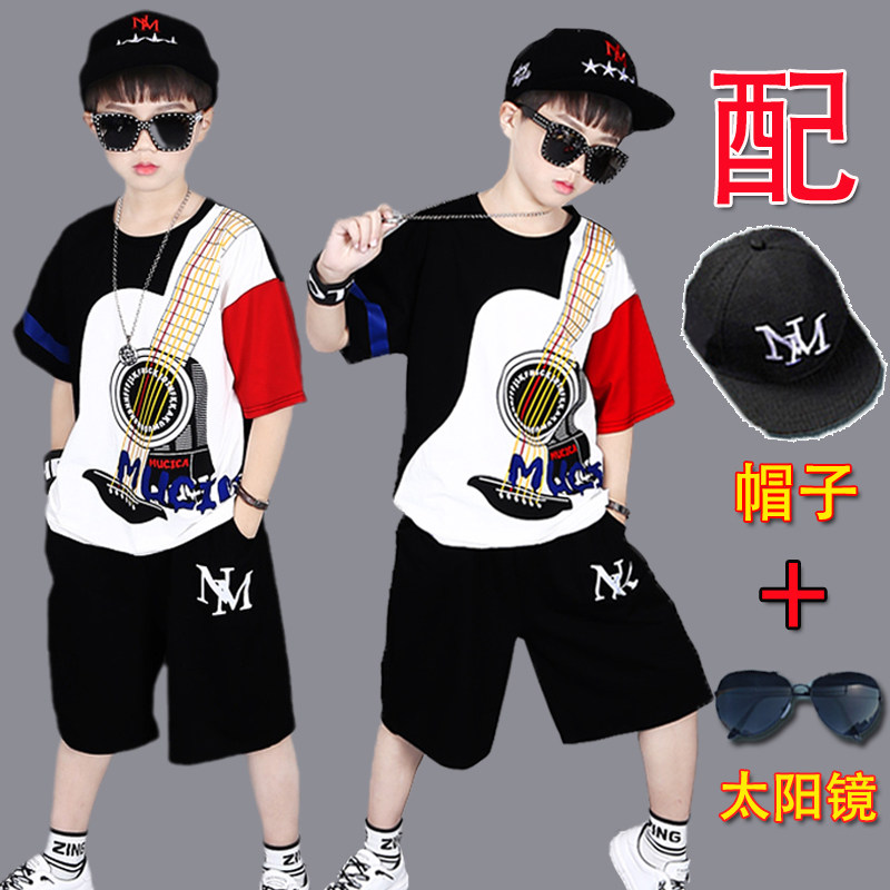 Boys' summer suits 2022 new children's foreign handsome middle-aged and older boys summer street trendy brand short-sleeved T-shirts for boys