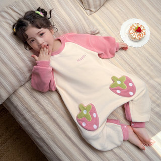 女童连体睡衣2025新款秋冬女宝宝奥粒绒珊瑚绒婴儿睡袋儿童家居服
