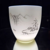 Hunan non-legacy Baoqing porcelain carved full carved tea set series Rongshantang jade porcelain tea cup tea cup single carved kung fu tea set