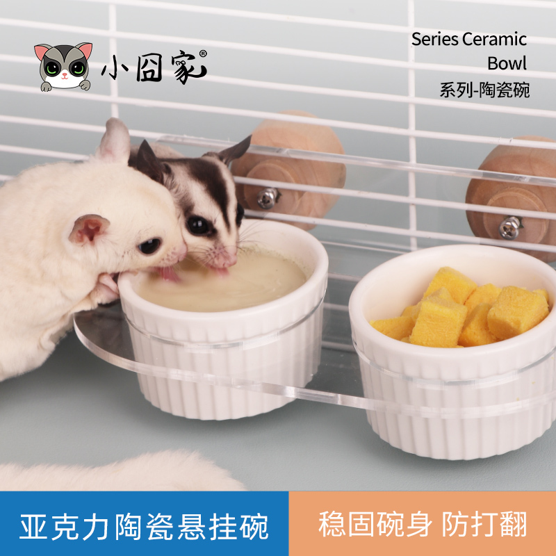 Sugar Glider Ceramic Food Bowl, Acrylic Platform Cage Supplies, Hanging Feeder, Hamster, Squirrel, Anti-Turning Rice Bowl