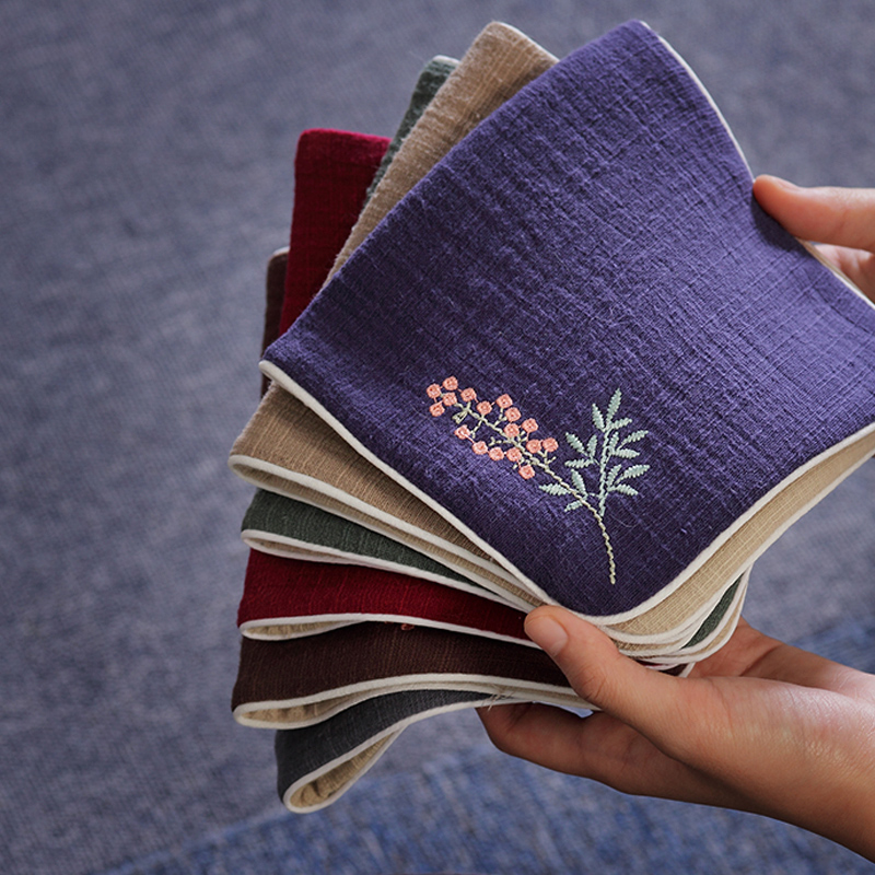 New thickened absorbent tea towels cotton linen embroidered tea cloth raising pot towel upscale tea road towels Chinese style Zen