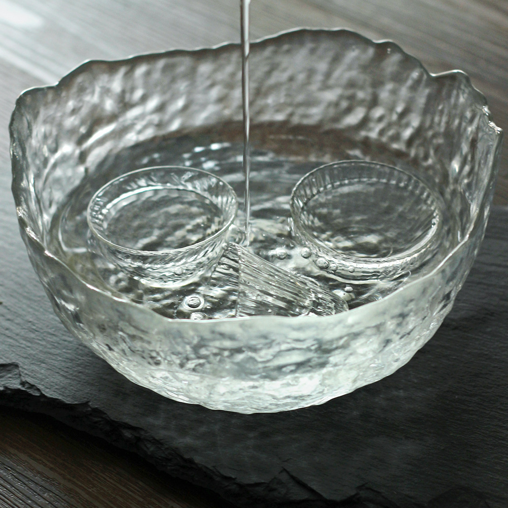 Large number glass tea washing cup washing pure hand hammer grain heat resistant thickened washed flower pot tea residue barrel Gongfu tea accessories