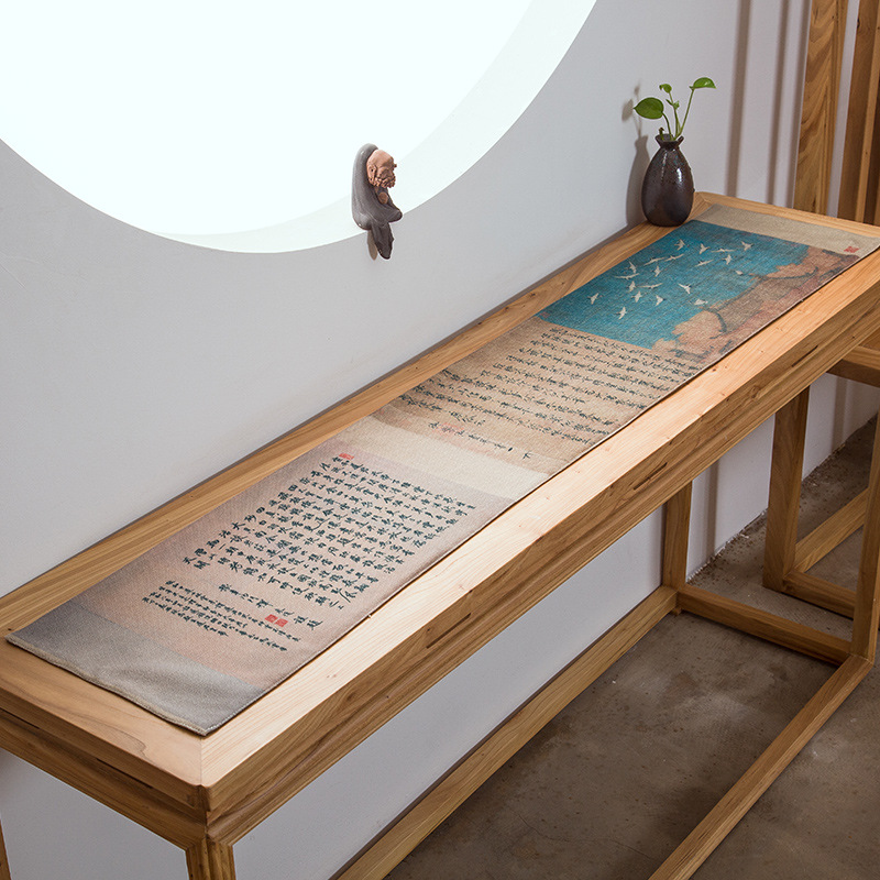 Zen Intention Hand Painted Hemp Cloth Tea Mat Table Flag Tea Track Zero Fit Chinese Linen Tea Cup Mat Tea Art Dry Foam Mat Tea Banner