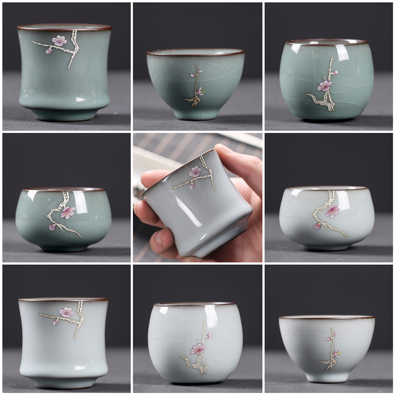 Hand-painted tea cup Ge kiln Ru kiln open piece teacup ceramic kung fu tea set master cup tea cup high-end boutique men