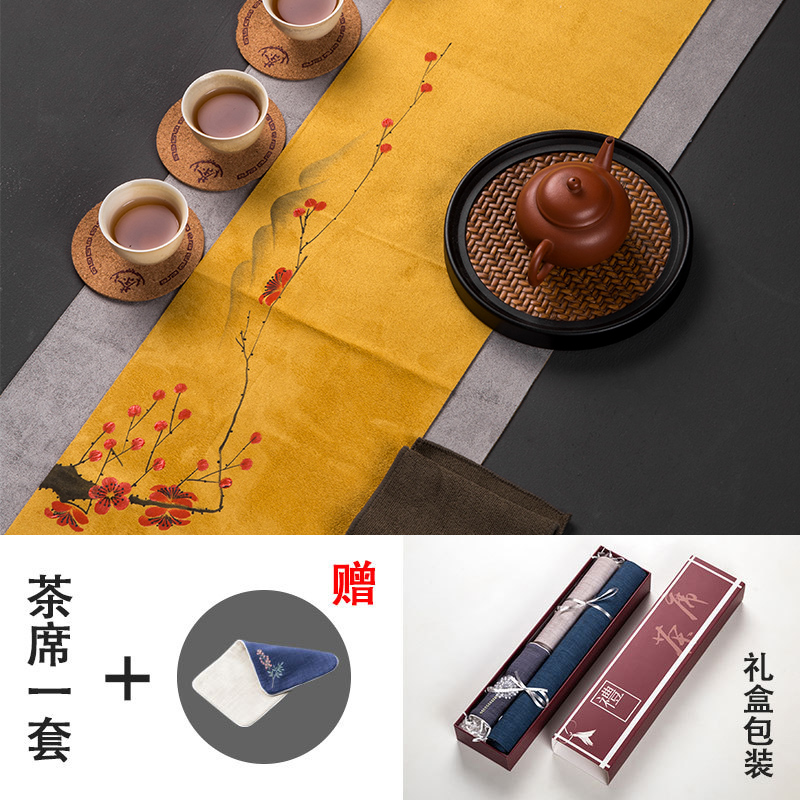 Deer Leather Suede Waterproof Tea Mat Suit Arrangement Design Hand Painted Zen tea tray tea set Mat Chinese Tea Aisle Table Flag Day Style