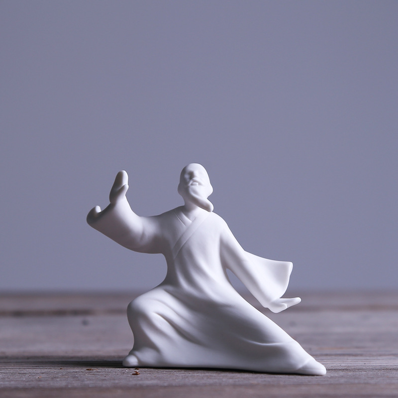 Dehua White Porcelain Tai Chi Character Zen Chinese Tea Pet Ornament Boutique Personality Creative Little Monk Tea Tray Small Decoration