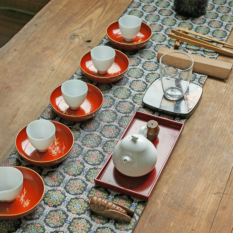 Light luxury Nishijin weaving double-sided brocade tea table Chinese style tea ceremony Zen cloth art tablecloth tea tray mat Chinese style table flag