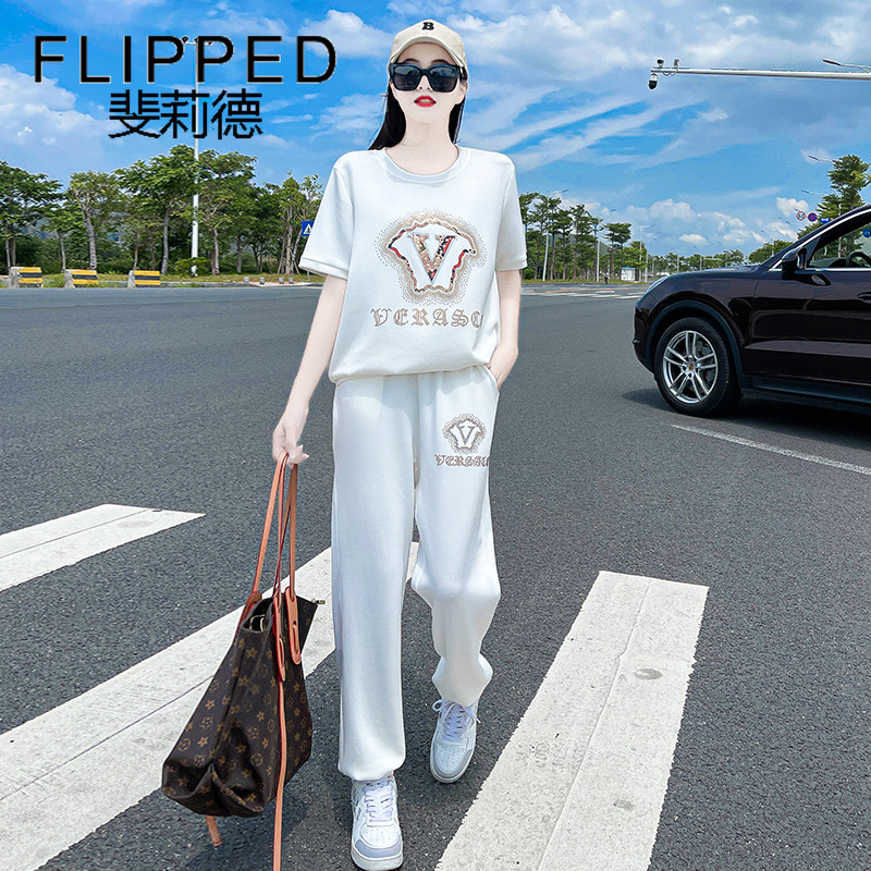 Feilide casual sports suit female summer 2022 new age-reducing fashion temperament short-sleeved sportswear two-piece