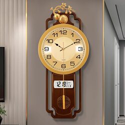 New Chinese-Style Punch-Free Gourd Decorative Wall Clock for Living Room, Home Use, Fashionable Light Luxury Wall-Mounted Clock, Calendar Quartz Clock
