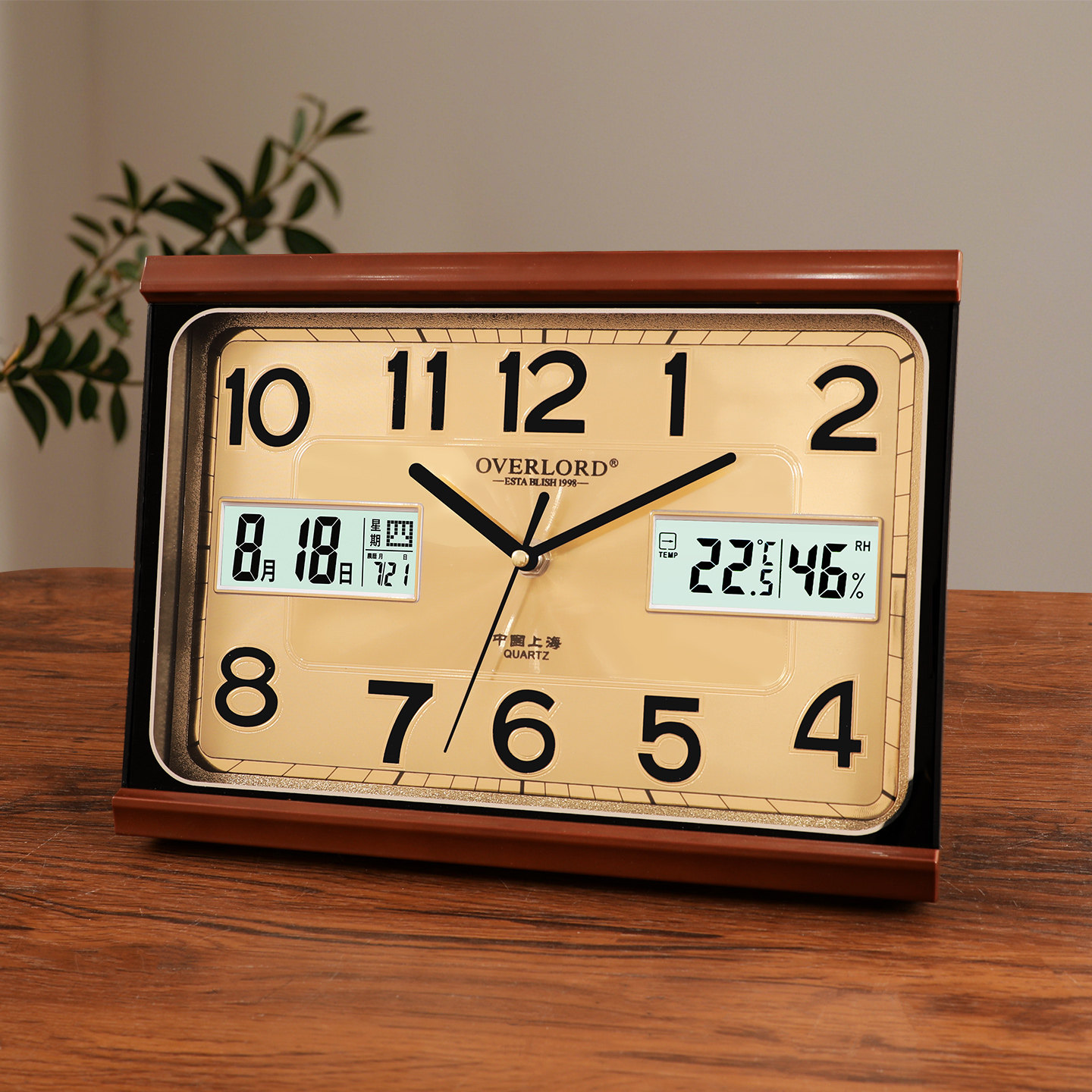 Household Desktop Perpetual Calendar Clock, Living Room Light Luxury Modern Table Clock Ornament with Calendar, Silent Desk Clock