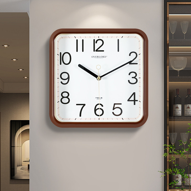 Square light luxury modern wall clock living room home fashion bedroom silent clock table free punch hanging wall small wall table