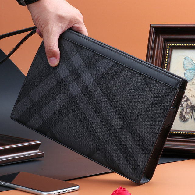 Handbag men's clutch bag business casual clutch bag men's handbag new luxury fashion trendy plaid large capacity