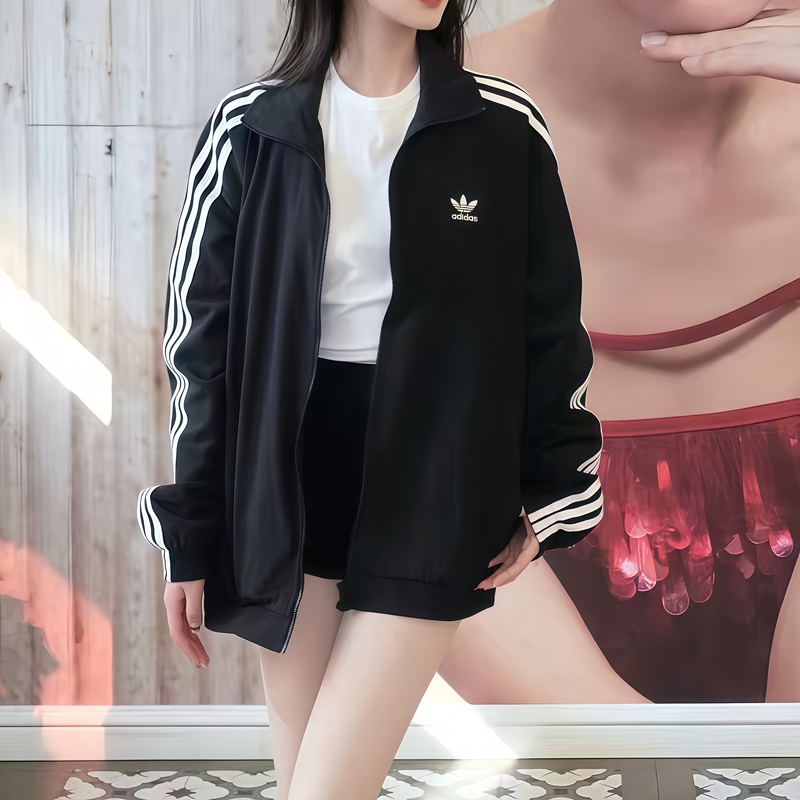 Adidas Jacket for Men and Women, Trefoil Solid Color Three-Stripe Stand Collar Woven Casual Sports Jacket Kb2466