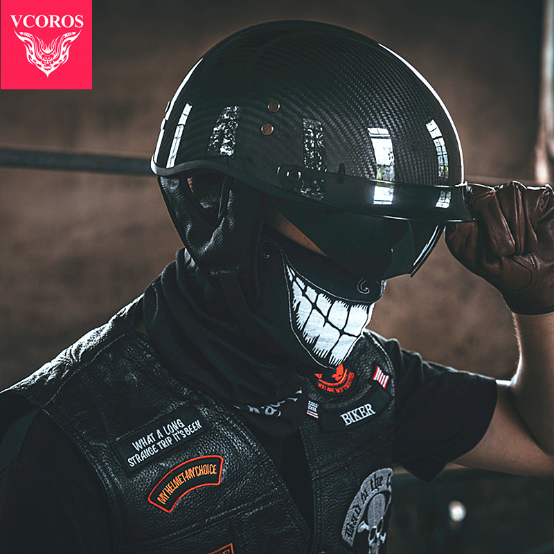 VCOROS Hale Locomotive Safety Helmet Summer Men And Women Carbon Fiber Retro Armor Personality Taiko Locomotive Half Armor
