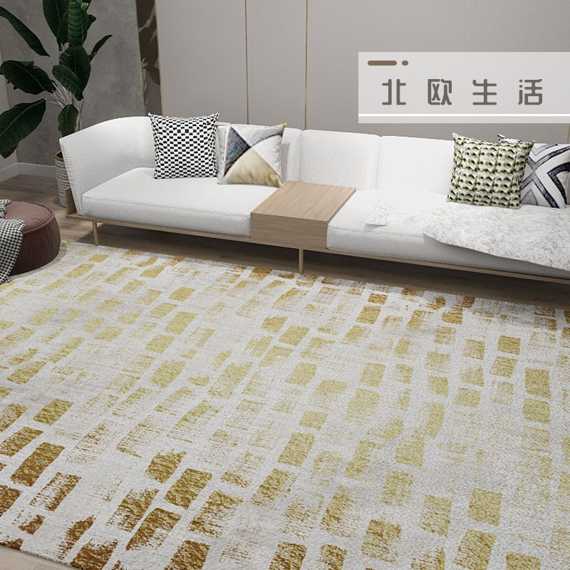 Modern light luxury carpet living room Net red bedroom in Nordic wind sofa carpet tea several pads of gold striped mats