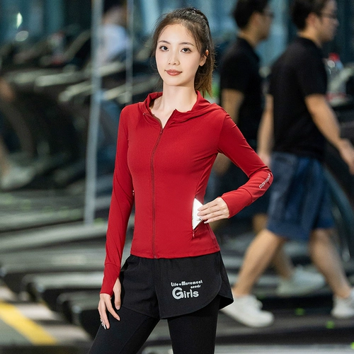 Спортивная осенняя куртка, приталенный лонгслив для спортзала для тренировок, высококачественная одежда для йоги с молнией с капюшоном