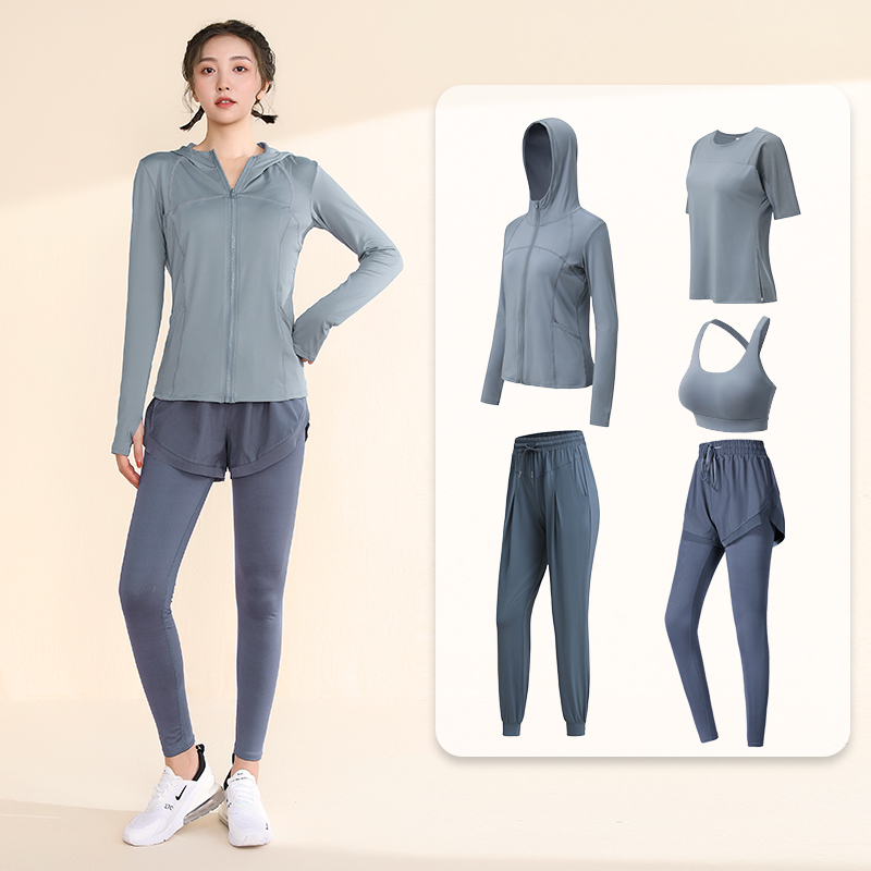 Fitness Suit Women's Spring Autumn Season 2021 New Yoga Five Sets Sports Suit Fashion Professional Running Morning Running Speed Dry