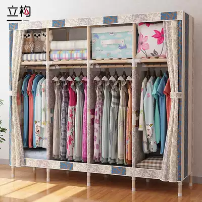 Simple wardrobe modern simple bedroom solid wood cloth wardrobe rental room assembly fabric cabinet home hanging wardrobe