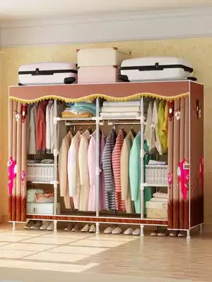 Wardrobe simple cloth wardrobe Net red steel pipe thick zipper fully enclosed full steel frame hanging home bedroom hanging wardrobe