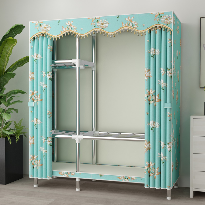 Simple wardrobe thick cloth wardrobe steel pipe thickened reinforcement rental house home bedroom all steel frame simple and modern
