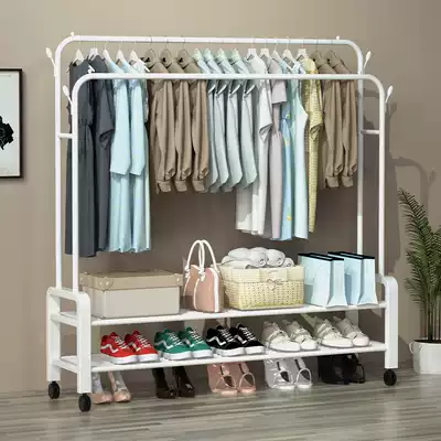 Simple coat rack floor hanging hanger indoor folding home bedroom clothes storage layer rack double pole drying rack