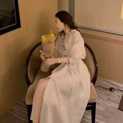 White dress 2020 new French light retro elegant bright line dress high-end shirt a-line dress