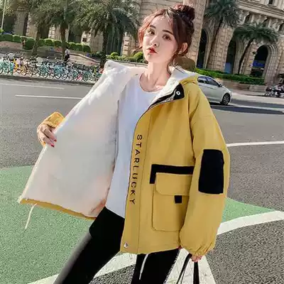 Work Jacket Women's new spring and autumn high school students Korean version of Joker loose BF couples plus velvet thickened jacket