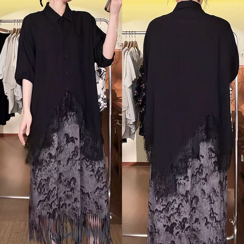 Moonpro Original [Evening at Westminster Abbey] National Style Design Retro Lace Hem Shirt