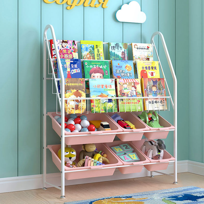 Children's bookshelf drawing this rack two in one shelf household with wheel for floor-to-ground toys