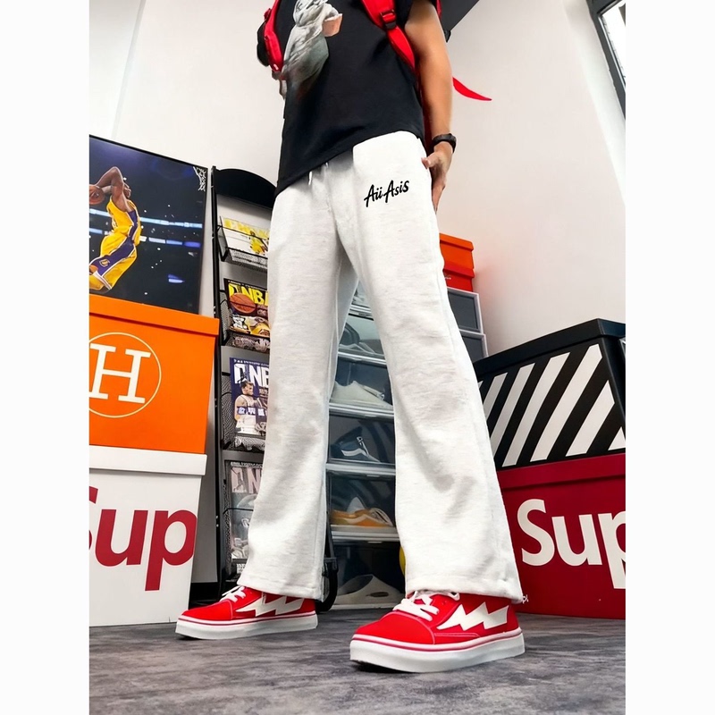 American-Style Loose Straight-Leg Sweatpants for Men and Women, Couple's Casual Pants with Drape Effect, Trendy Brand Printed Sports Sweatpants for Teenagers