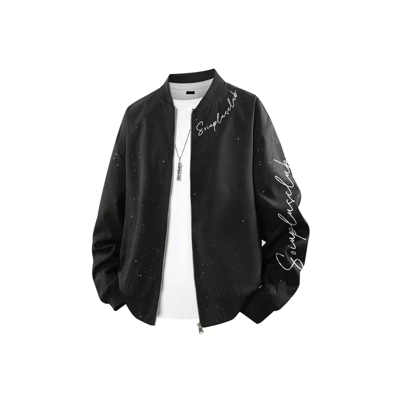 American High Street Style Starry Letter Print Jacket, Unisex, Stand-Up Collar, Loose Fit, Casual, Versatile Zip-Up Jacket American High Street Style Starry Letter Print Jacket, Unisex, Stand-Up Collar, Loose Fit, Casual, Versatile Zip-Up Jacket