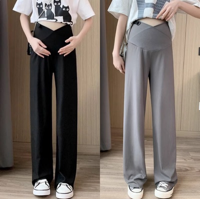 Maternity Pants Ice Silk Summer Thin Wide-Leg Pants Belly Support Straight Casual Pants Plus Size Summer Leggings for Women — 5